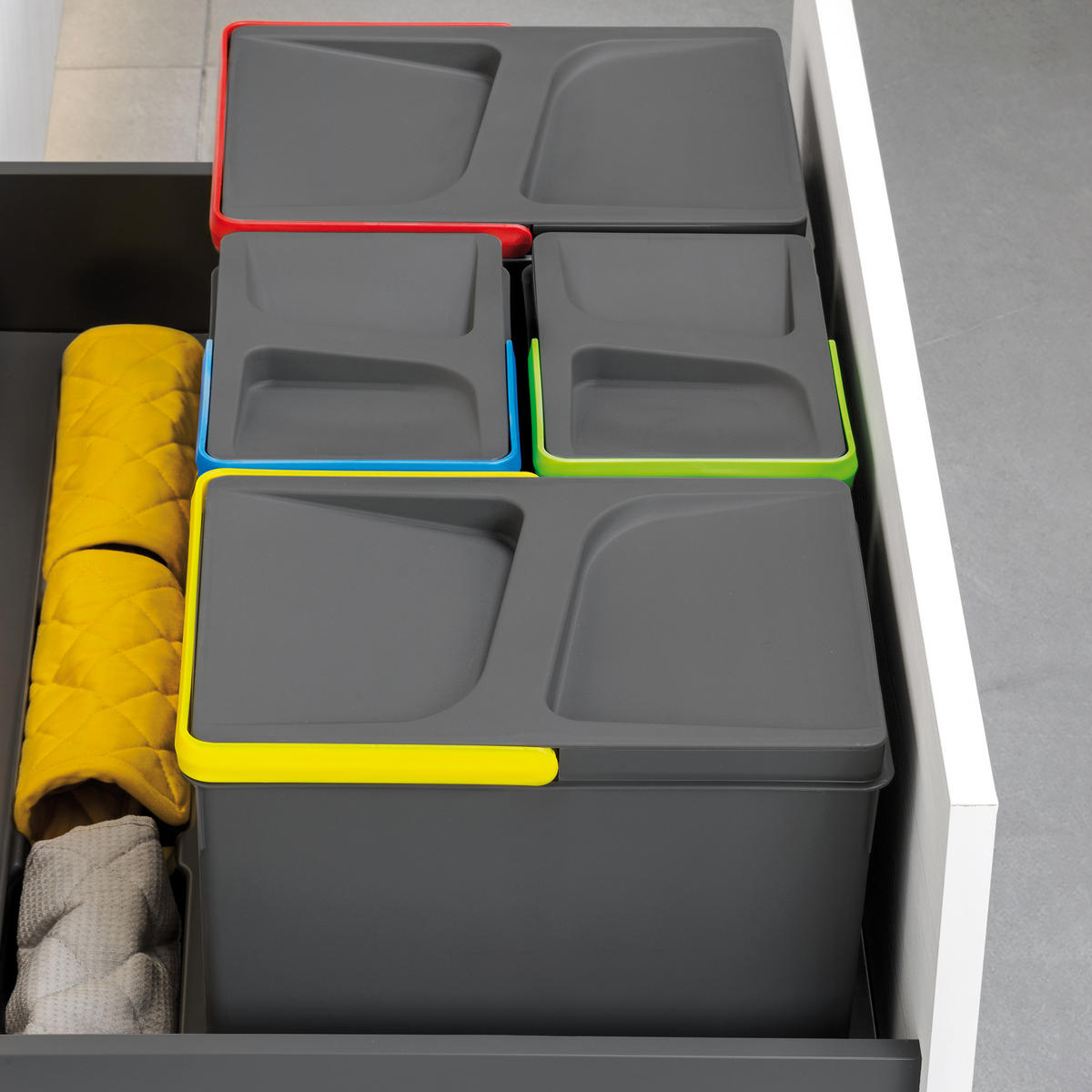 RECYCLINGBEHÄLTER für Küchenschublade, Höhe 216mm, 2x12Liter, Kunststoff anthrazitgrau 2er-set - Anthrazit, Kunststoff (24/30/33cm) - EMUCA
