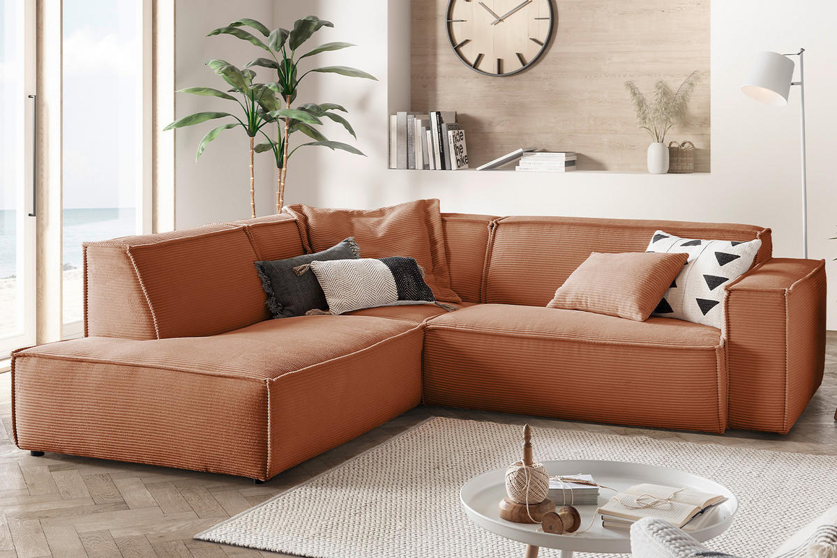 ECKSOFA SAMU Braun Cord - Dunkelbraun/Schwarz, Textil (254/224cm) - KAWOLA