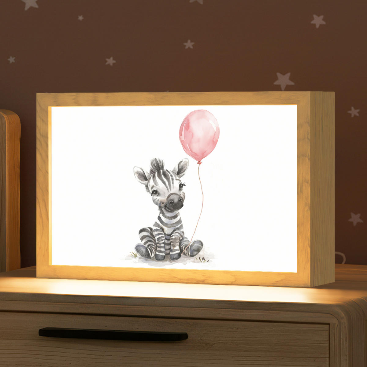 NACHTTISCHLAMPE Zebra - Baby - Tiere - Rosa Luftballon 30x20 cm - Weiß, Holzwerkstoff (8/30/20cm)