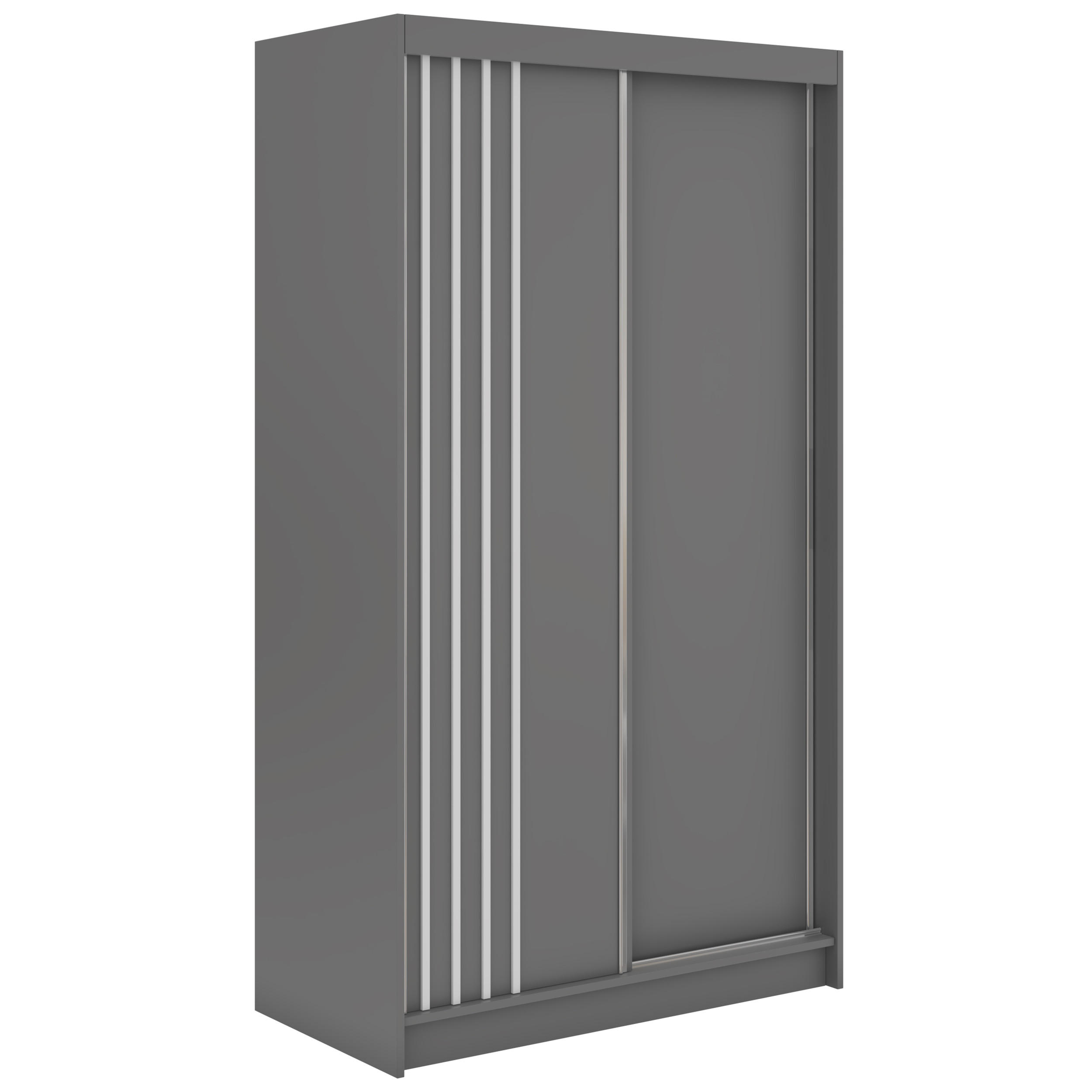 SCHWEBETÜRENSCHRANK mit Lamellen und Schubladen NAURU - 120 - Grau und Weiß - Alufarben/Weiß, Holzwerkstoff/Metall (120/216/61cm) - MKS