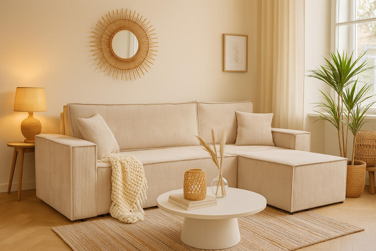 ECKSOFA TAVO L mit Stauraum, Beige - Beige, Textil (244/145cm) - KS Home Concept