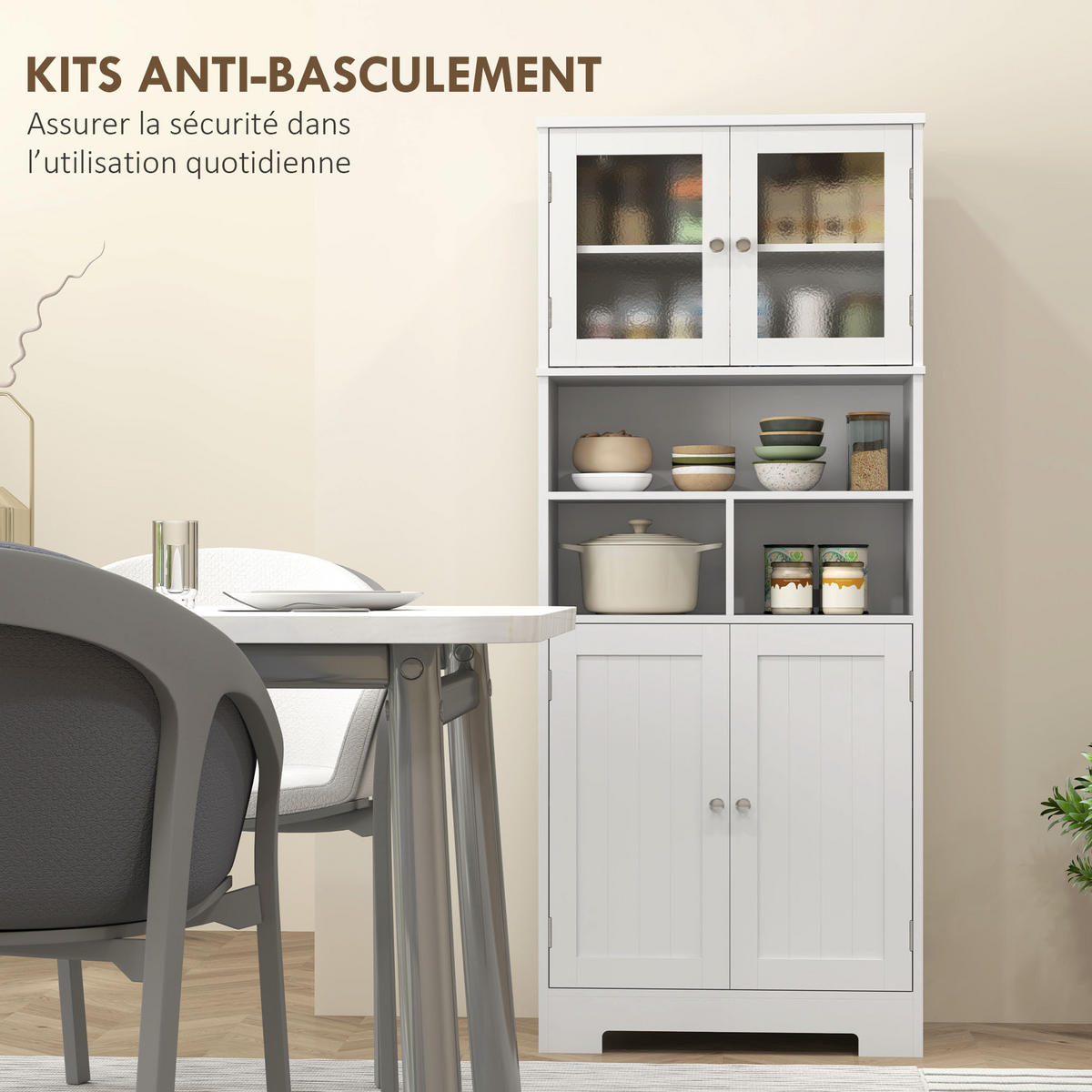 HIGHBOARD DE-11281 4 Glastüren & Nischen mit verstellbaren Böden Weiß - Weiß, Holzwerkstoff (30/145.5/60cm) - ComfortXL