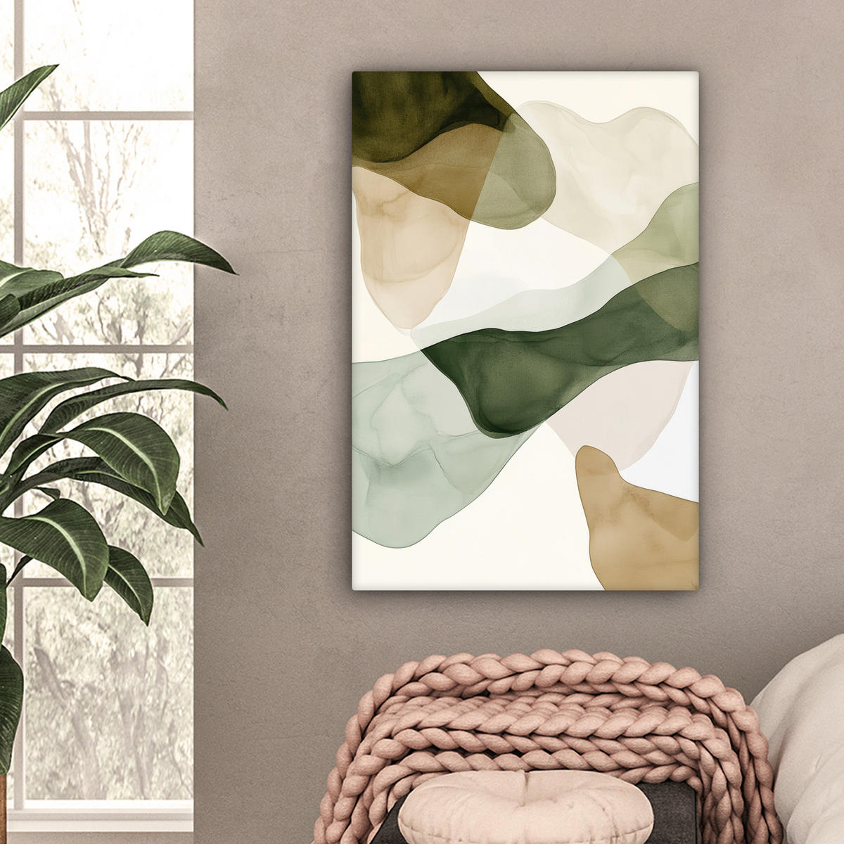 LEINWANDBILD Japandi - Abstrakt - Grün Wanddeko 40x60 cm - Multicolor, Textil (40/60cm) - MuchoWow