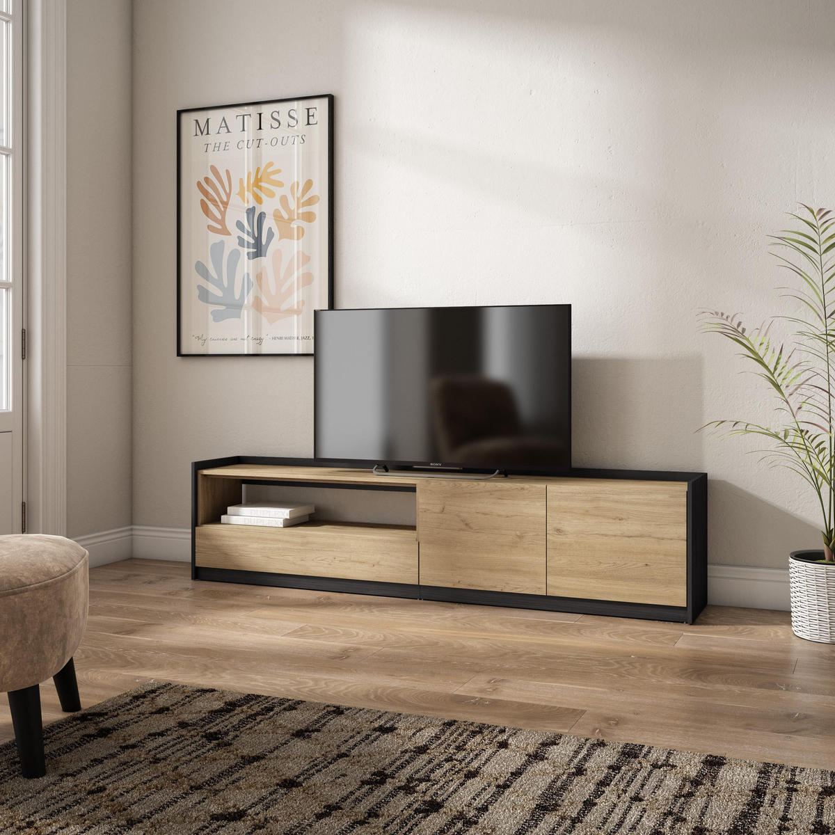 TV-SCHRANK, Lowboard, Eiche Schwarz, 207/37/50cm - Eichefarben, Holzwerkstoff (207/50/37cm) - Skraut Home