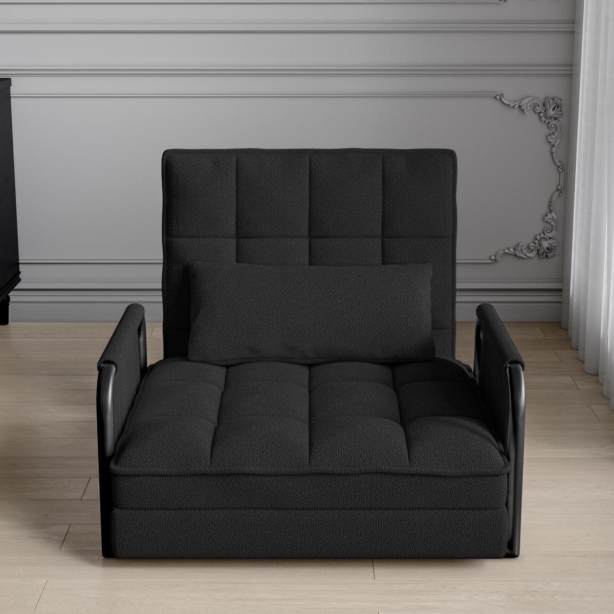 SCHLAFSOFA 5-fach verstellbar, Multifunktional, Schwarz Bouclé-Stoff - Schwarz, Holz (78/55/180cm)
