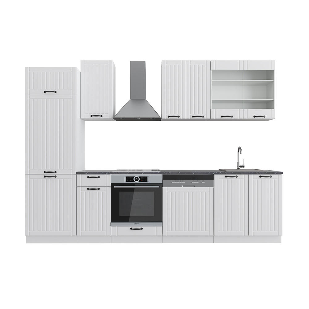 KÜCHENZEILE Fame-Line Weiß Landhaus/Weiß 300 cm, AP Anthrazit - Creme/Weiß, Holzwerkstoff (300/81.6/60cm) - Vicco
