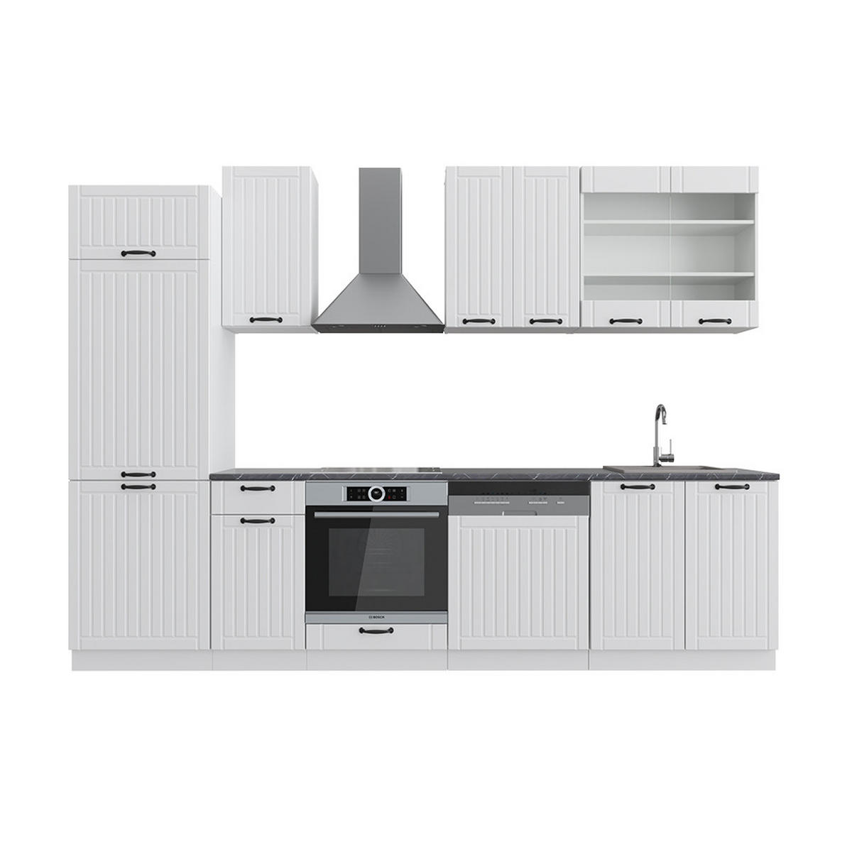 KÜCHENZEILE Fame-Line Weiß Landhaus/Weiß 300 cm ohne AP - Creme/Weiß, Holzwerkstoff (300/81.6/46cm) - Vicco