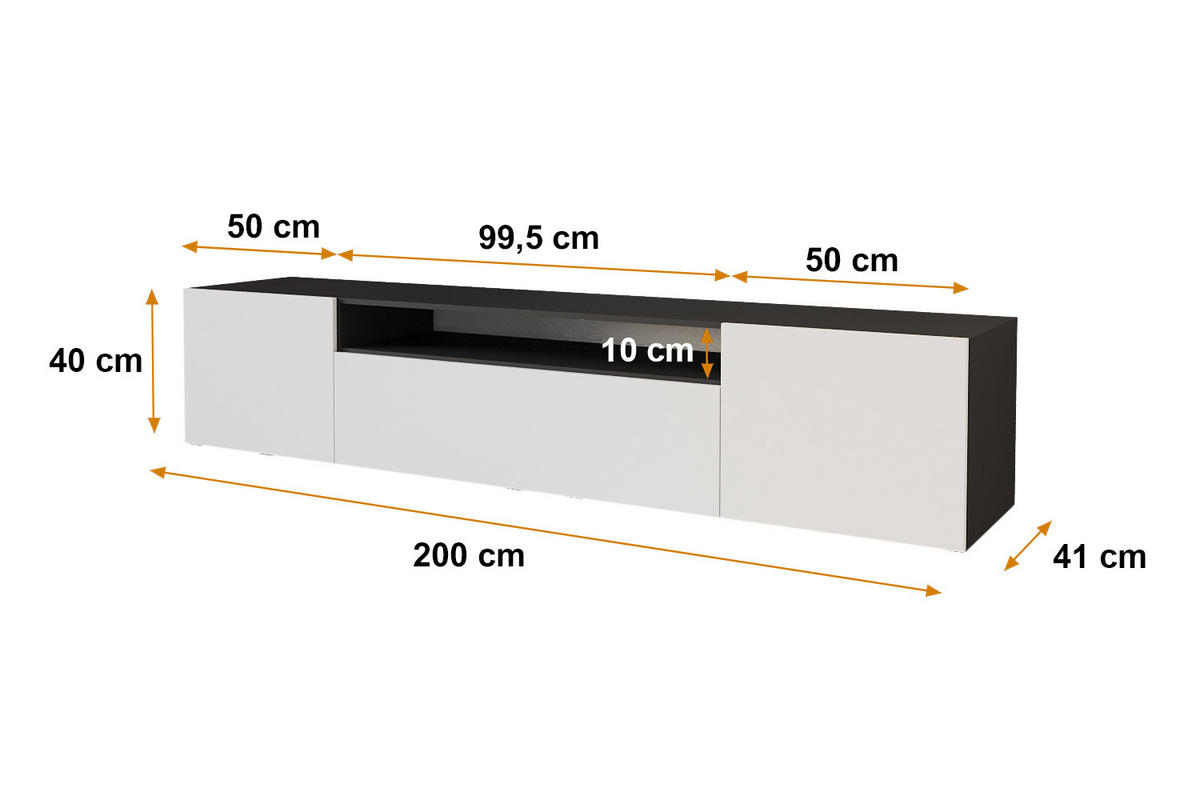 LOWBOARD ELIO-W 200x40x41 cm - Schwarz / Weiß - Schwarz, Holzwerkstoff (200/40/41cm) - ALTDECOR
