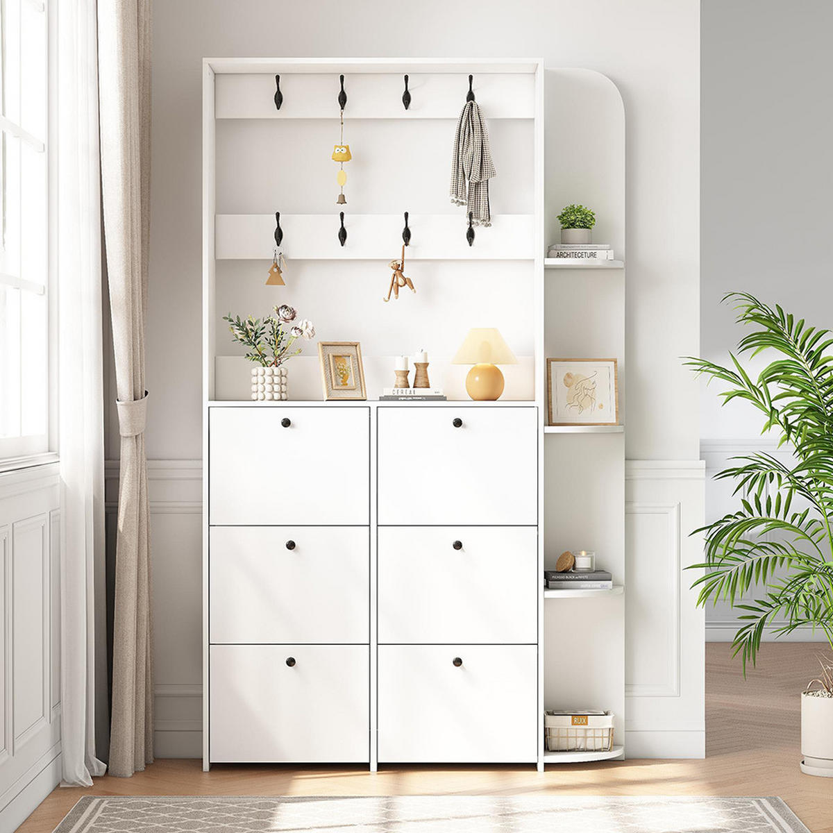 GARDEROBE in 120 x 24 x 200 cm,3-in-1 multifunktionaler Schuhschrank,Weiß - Weiß, Holzwerkstoff (24/200/120cm) - KOMHTOM