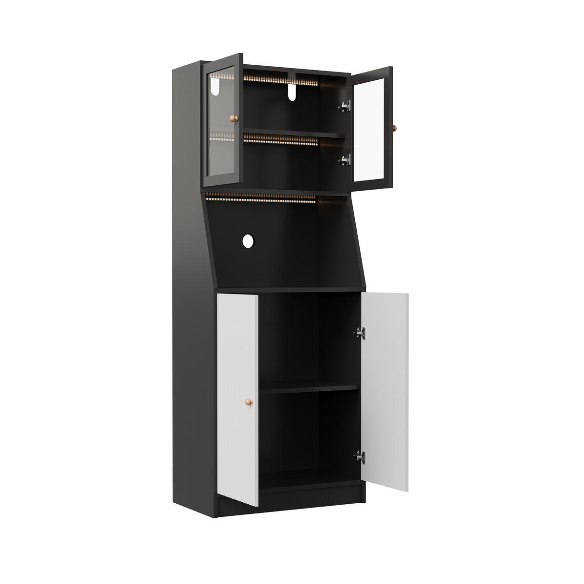 BUFFET hoch 40x70x180 cm LED Arbeitsplatte Stauraum schwarz - Schwarz, Holz (70/180/40cm) - Fortuna Lai