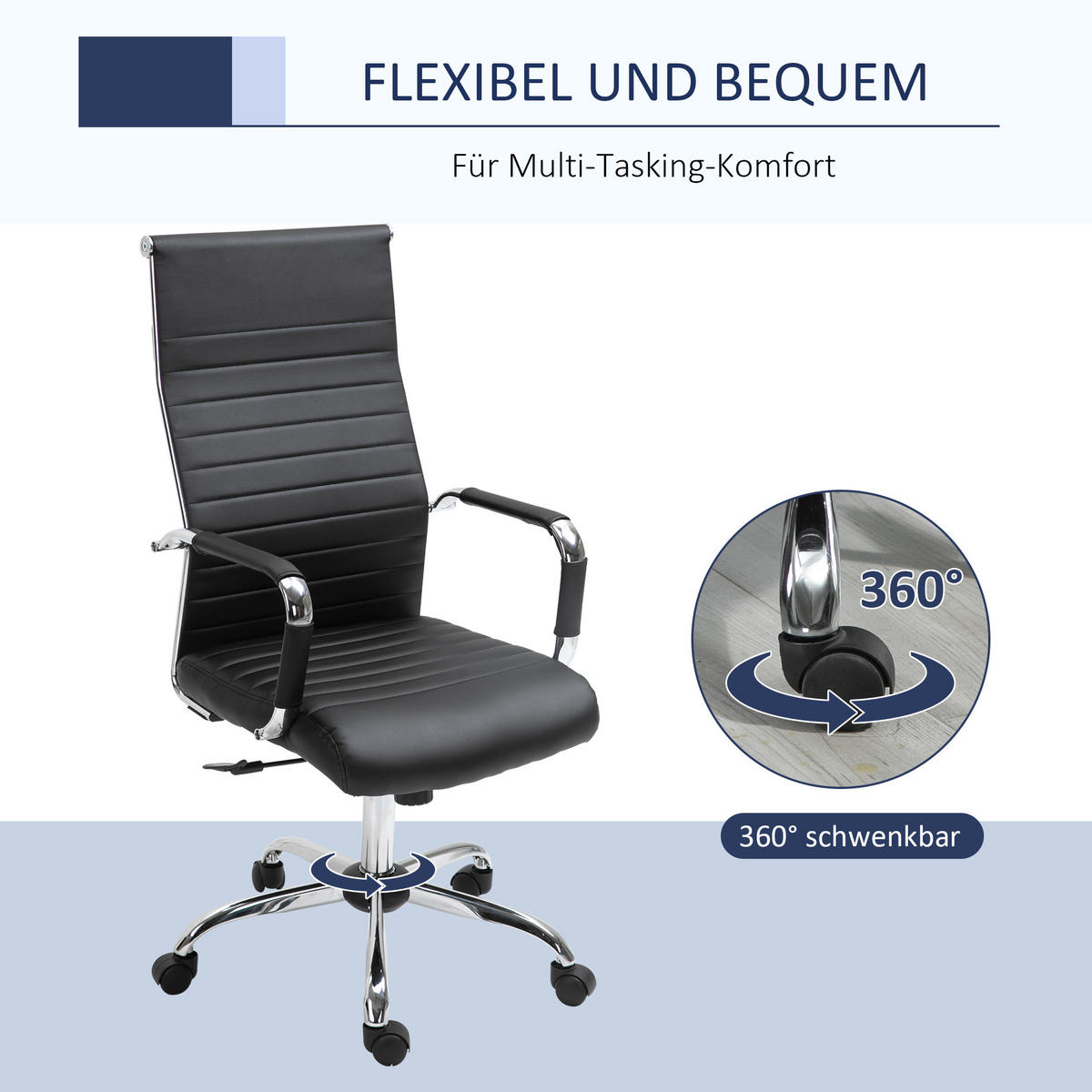 BÜROSTUHL Drehstuhl Chefsessel höhenverstellbar Kunstleder Schaumstoff - Schwarz, Leder (62/114/54cm) - Vinsetto