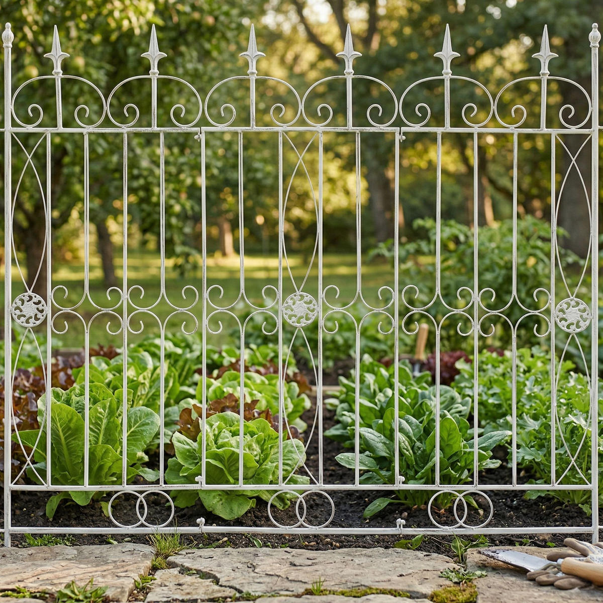 GARTENZAUN Metall Antik Weiß - Weiß/Grau, Metall (124/116cm) - CLP