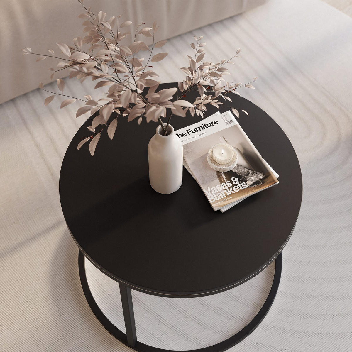 COUCHTISCH 60 cm rund Schwarz, Schwarz Gestell - Schwarz, Holzwerkstoff (60/60/42cm) - Idohome