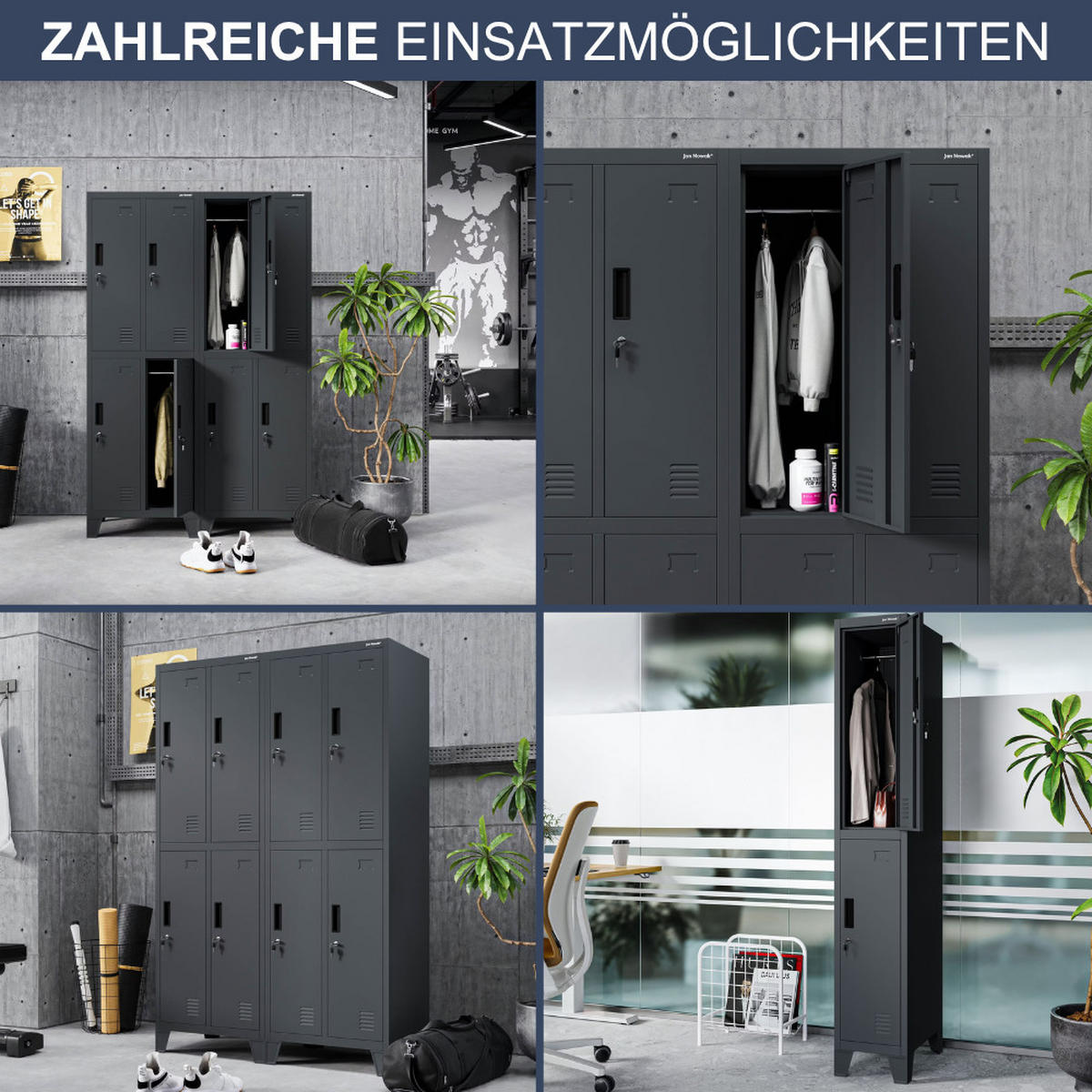 UMKLEIDESCHRANK Spind BARTEK 2 Abteile 172x29,2x45cm Anthrazit - Anthrazit, Metall (29.2/172/45cm) - Jan Nowak
