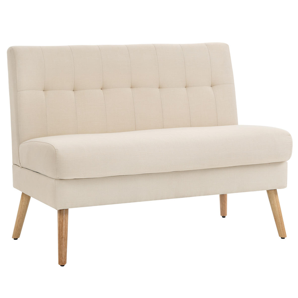 2-SITZER-SOFA DE-06614 getuftete Rückenlehne, Leinenoptik Beige - Beige, Holz/Textil (118/90/68cm) - ComfortXL