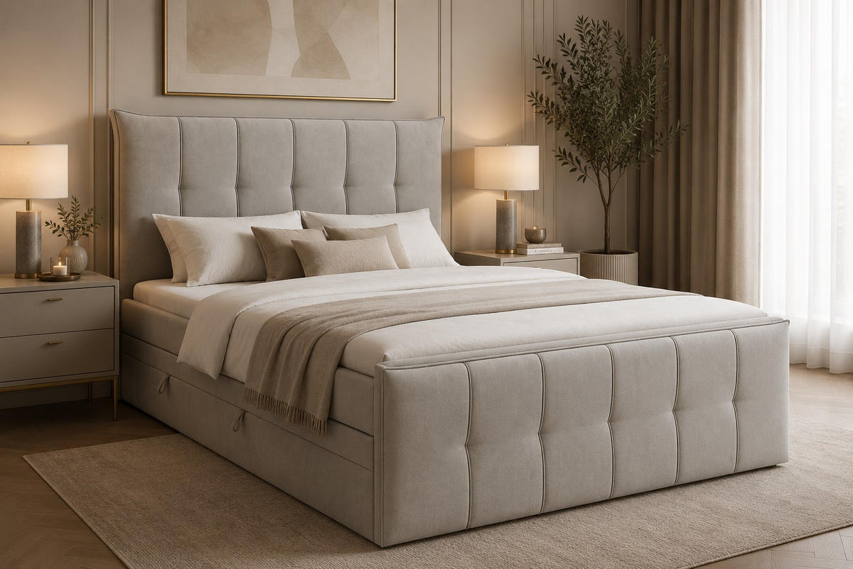 BOXSPRINGBETT SUPREME mit Topper und Bettkasten, Hellgrau, 200x200 cm - Hellgrau, Textil (200/200cm) - KS Home Concept