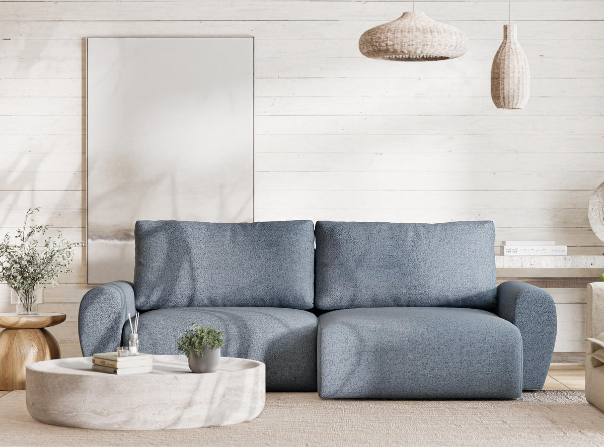 ECKSOFA MIT SCHLAFFUNKTION Numba Blau Webstoff - Blau/Schwarz, Holz/Holzwerkstoff (253/153cm) - Maison de Reve