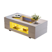 COUCHTISCH aus Spanplatte und Glas 100x50x35 cm Weiß mit LED-Beleuchtung und Stauraum - Weiß, Holzwerkstoff (100/50/35cm) - IVMEU