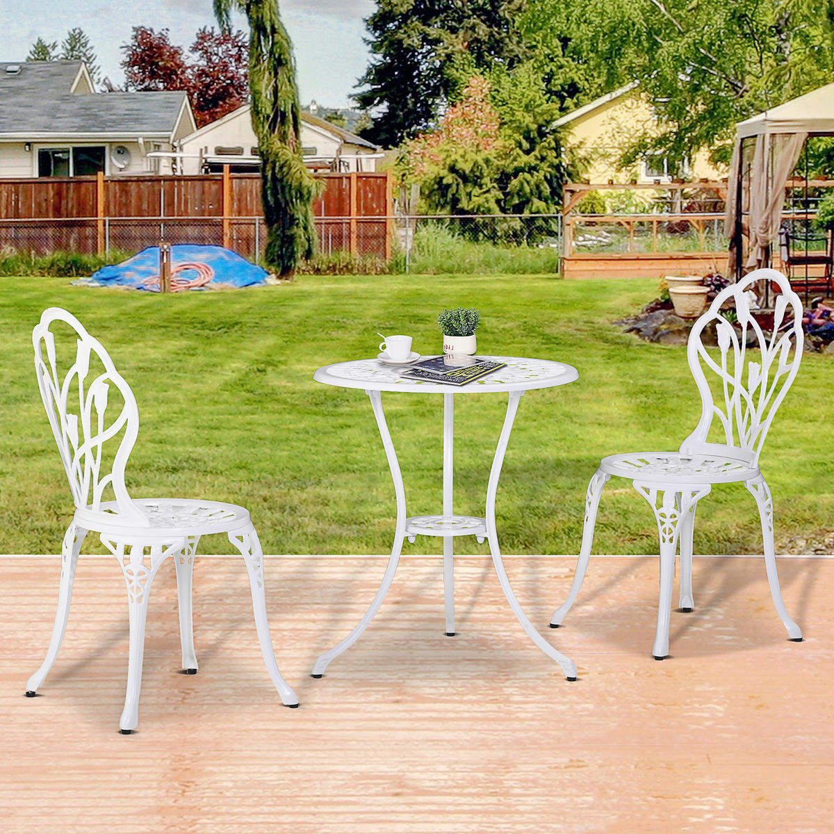 GARTENMÖBEL Set, Aluminium, Weiß - Weiß, Metall - Outsunny