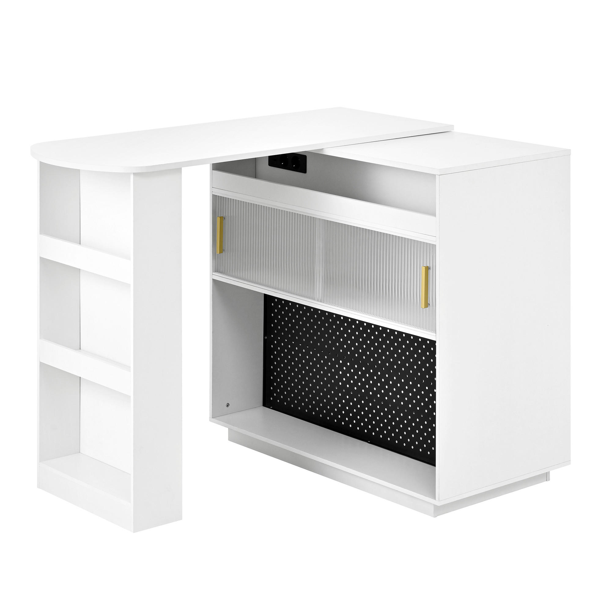 BAROVÝ stolek 120/50/95,5 cm z MDF s LED osvětlením, USB-C a úložným prostorem, Bílá - bílá, kompozitní dřevo (50/120/95.5cm) - Redom