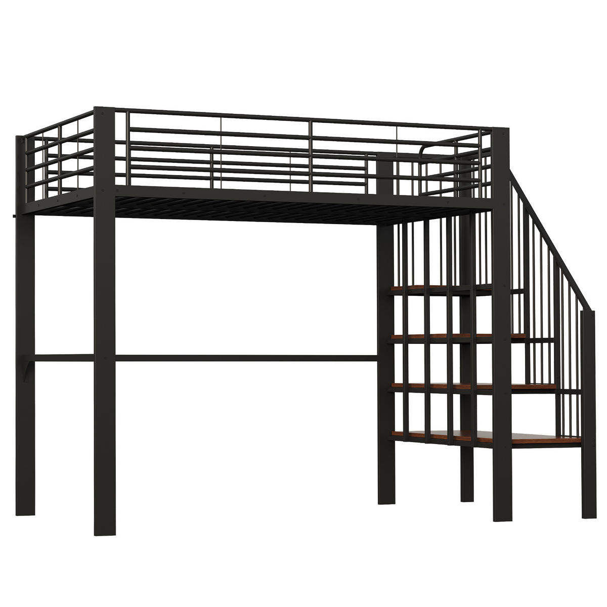 HOCHBETT aus Metall und Holz 140x200 cm Schwarz mit Treppe und Stauraum, stabile Konstruktion - Schwarz, Metall (90/200cm) - Modfu