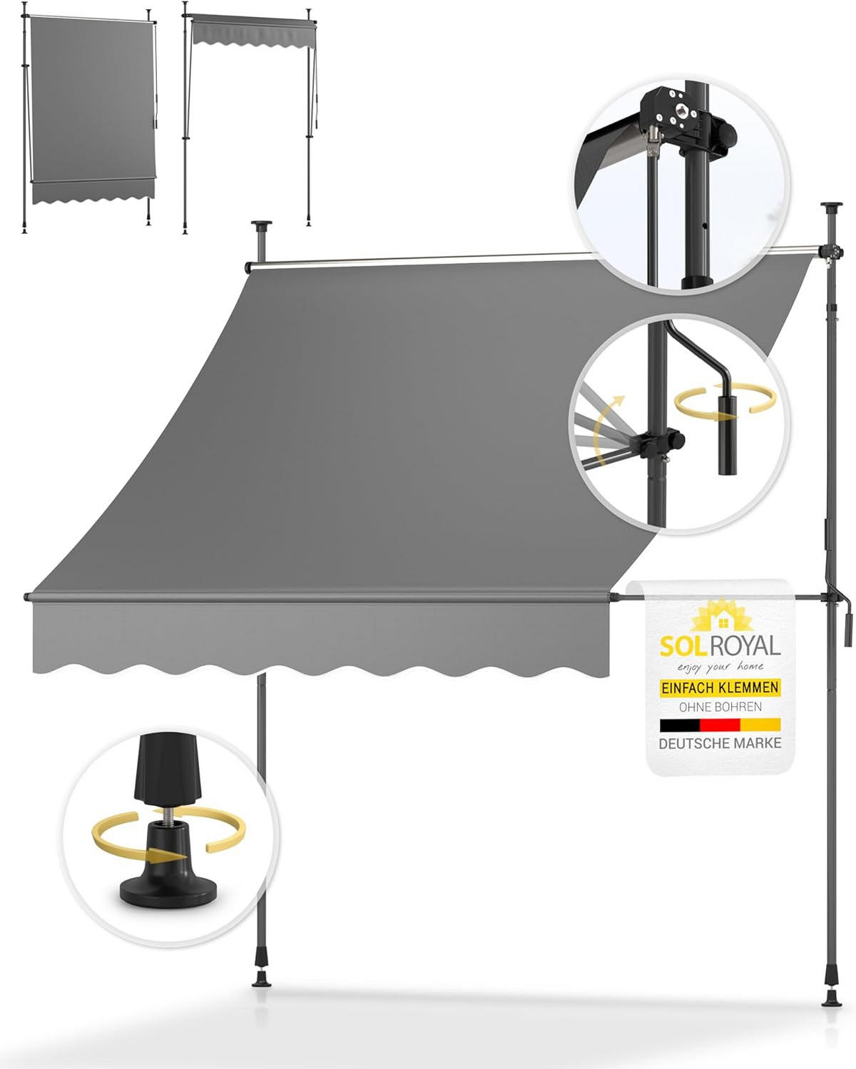 BALKONMARKISE SolVision BM3 Klemmmarkise 2,0x1,8m Anthrazit - Anthrazit, Textil (1800/1/2000cm) - Sol Royal