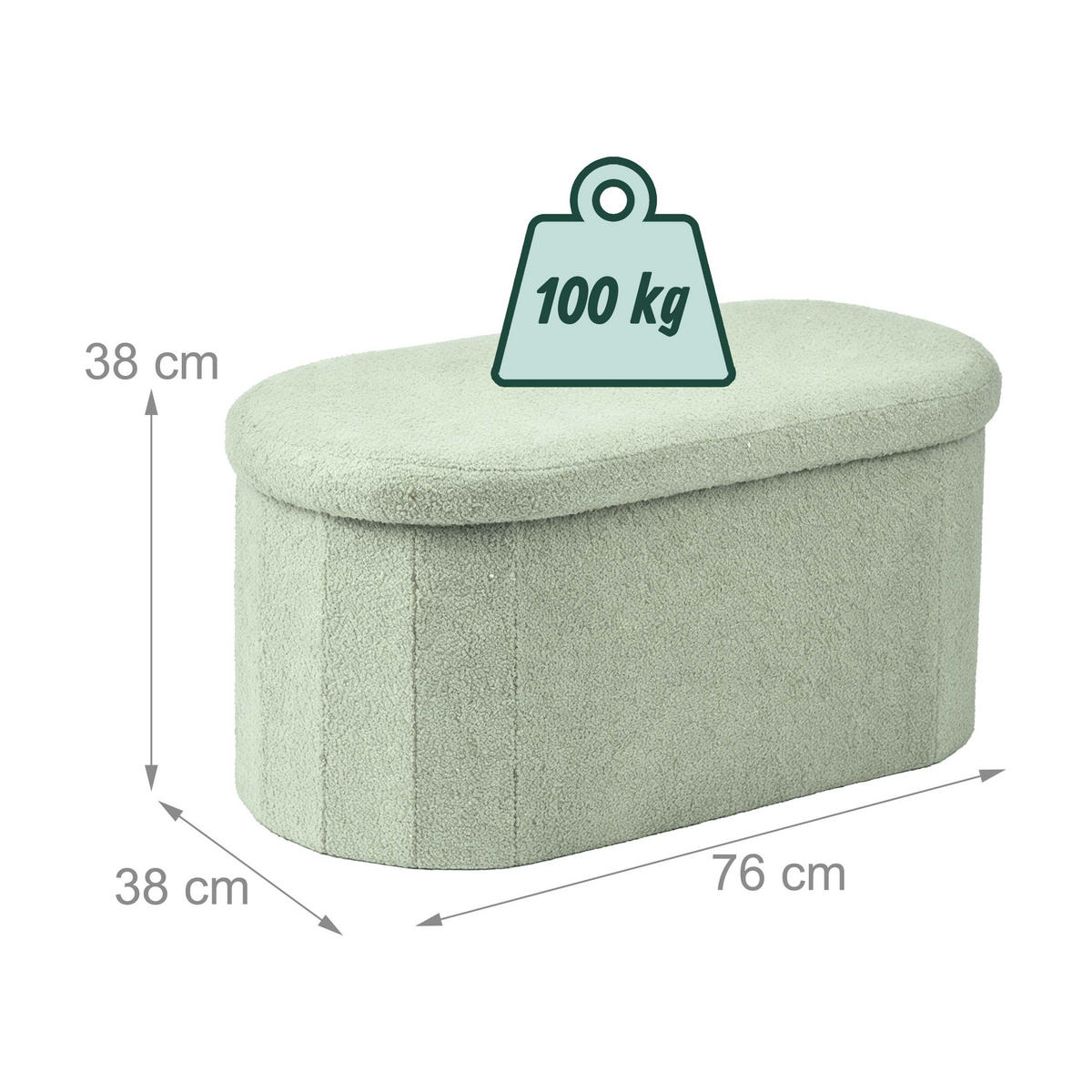 LAVICE Šalvějová s úložným prostorem teddy čalounění 76 cm - tyrkysová, kompozitní dřevo/textil (76/38/38cm) - Relaxdays