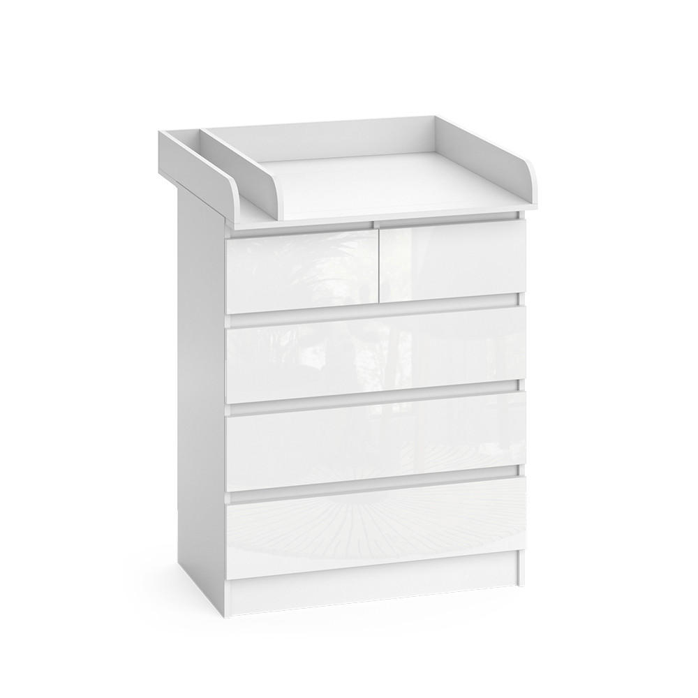 WICKELKOMMODE Emma Weiß 80 x 110.2 cm mit 5 Schubladen - Weiß Hochglanz/Weiß, Holzwerkstoff (80/110.2/76cm) - Vicco