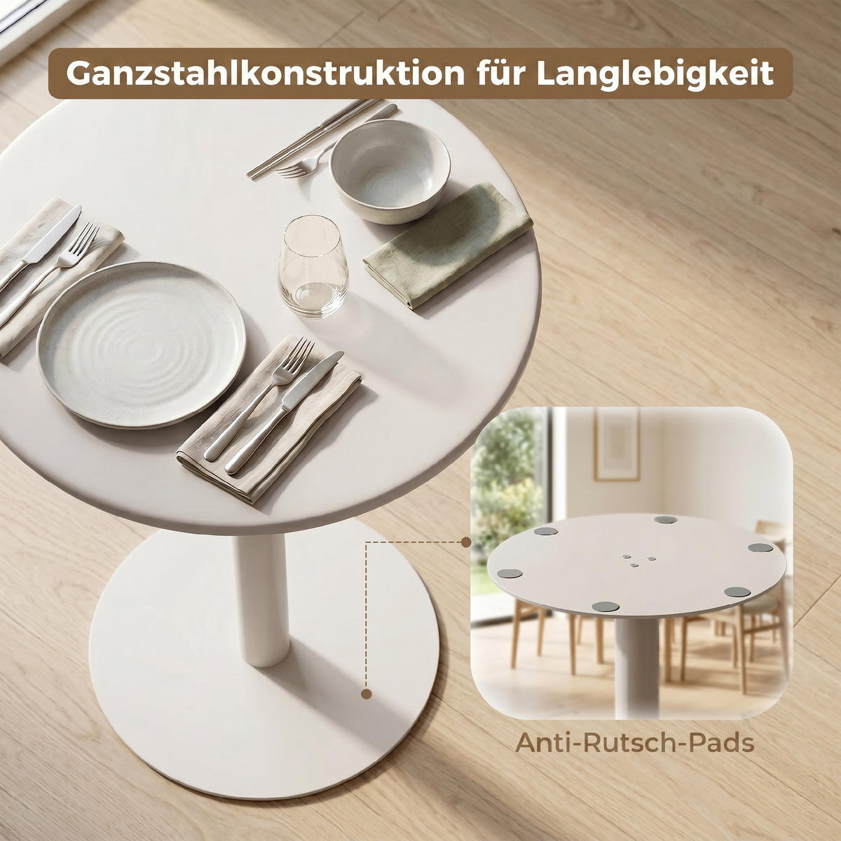 ESSTISCH Stahl Beige - Beige, Metall (60/60/72cm) - HOMCOM