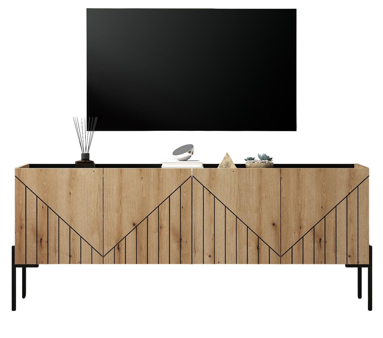 TV-LOWBOARD Evoke Eiche, TV Unterteil 153 cm, mit Soft-Close und Komforthöhe 62 cm - Eichefarben/Schwarz, Holzwerkstoff/Metall (153/62/40cm) - Inn.Furn