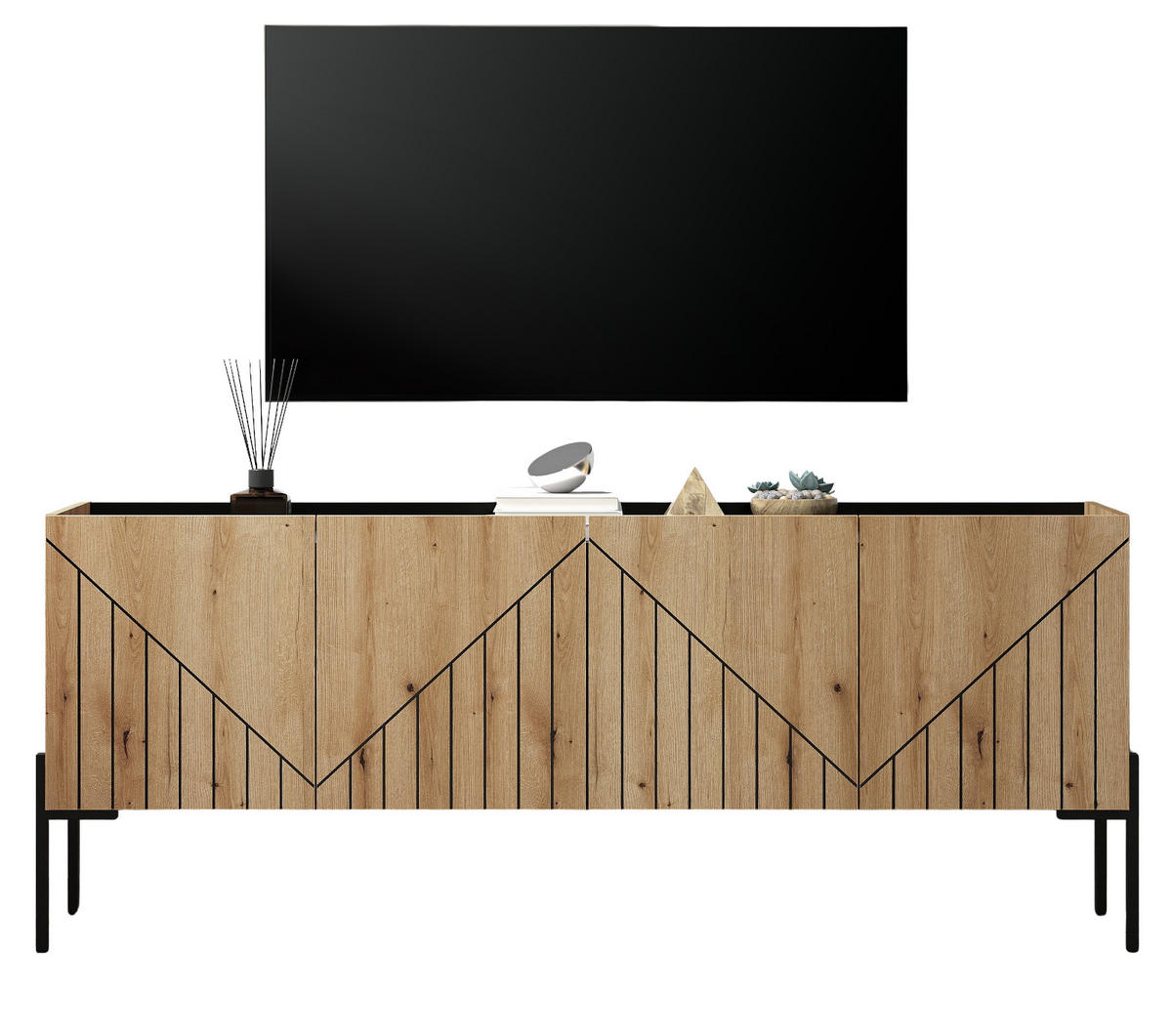 TV-LOWBOARD Evoke Eiche, TV Unterteil 153 cm, mit Soft-Close und Komforthöhe 62 cm - Eichefarben/Schwarz, Holzwerkstoff/Metall (153/62/40cm) - Inn.Furn