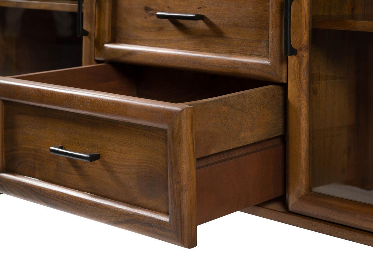 SIDEBOARD Akazie 200x40x80 natur lackiert MADRID #56 - Braun, Holz (200/80/40cm) - Massivmoebel24