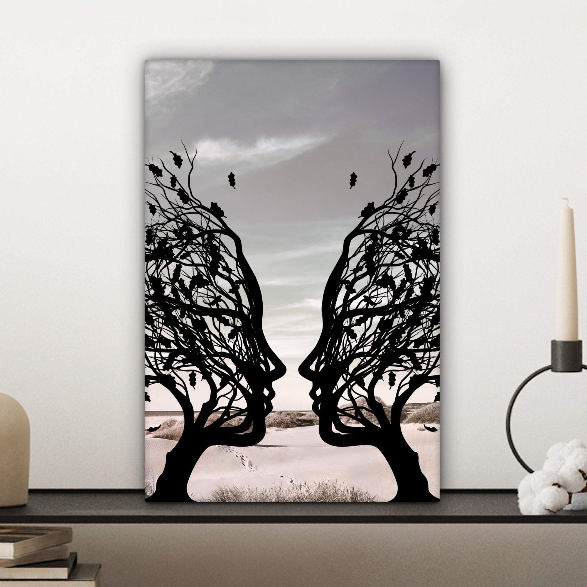 LEINWANDBILD Strand - Meer - Menschen - Baum - Moderne Kunst 20x30 cm - Hellgrau, Textil (20/30cm) - MuchoWow