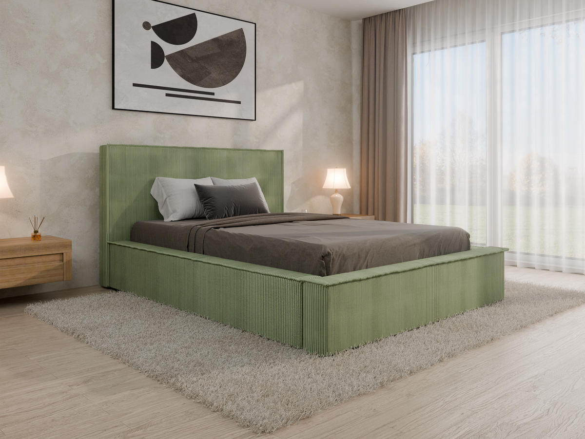 POLSTERBETT SANA 140x200cm Elegantes Polsterbett für modernen Wohnstil , ohne matratze, Grün - Grün, Holz (140/200cm) - Panda Möbel