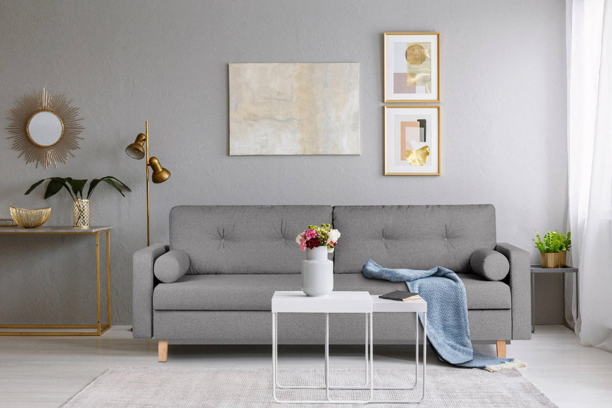 3-SITZER-SCHLAFSOFA ERISO mit weiche Sitzfläche und hohe Rückenlehne, Strukturstoff, dunkelgrau - Dunkelgrau/Braun, Textil (220/80/100cm) - KONSIMO®