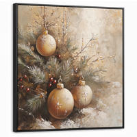 LEINWAND Bilder mit Rahmen - Weihnachten - Kugeln - Beige - Gold - 90x90 - Goldfarben, Textil (90/90cm) - MuchoWow