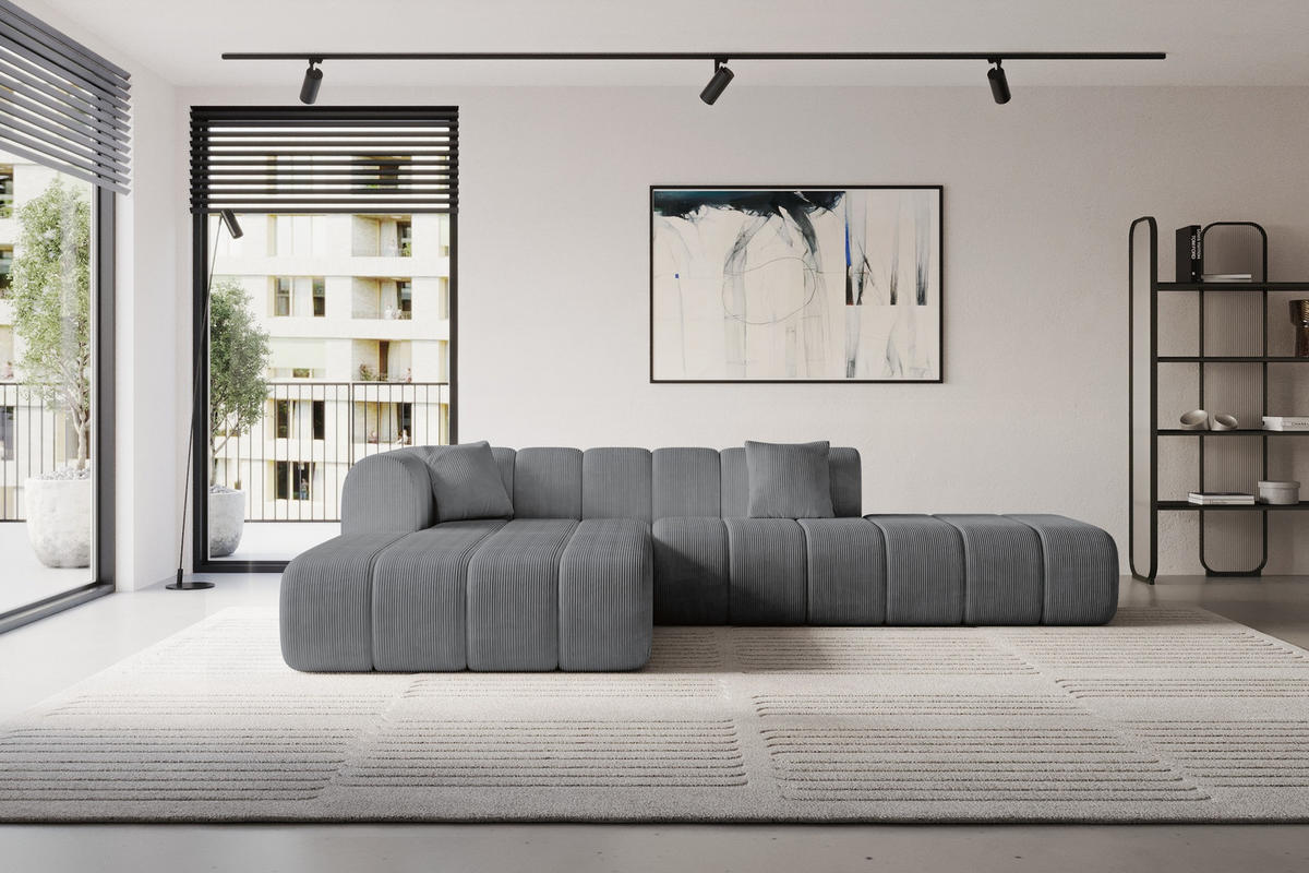 ECKSOFA Ottomane Links BILA-L 289x176x71 Dunkelgrau Cord - Dunkelgrau/Anthrazit, Holzwerkstoff/Kunststoff (176/289cm) - ALTDECOR
