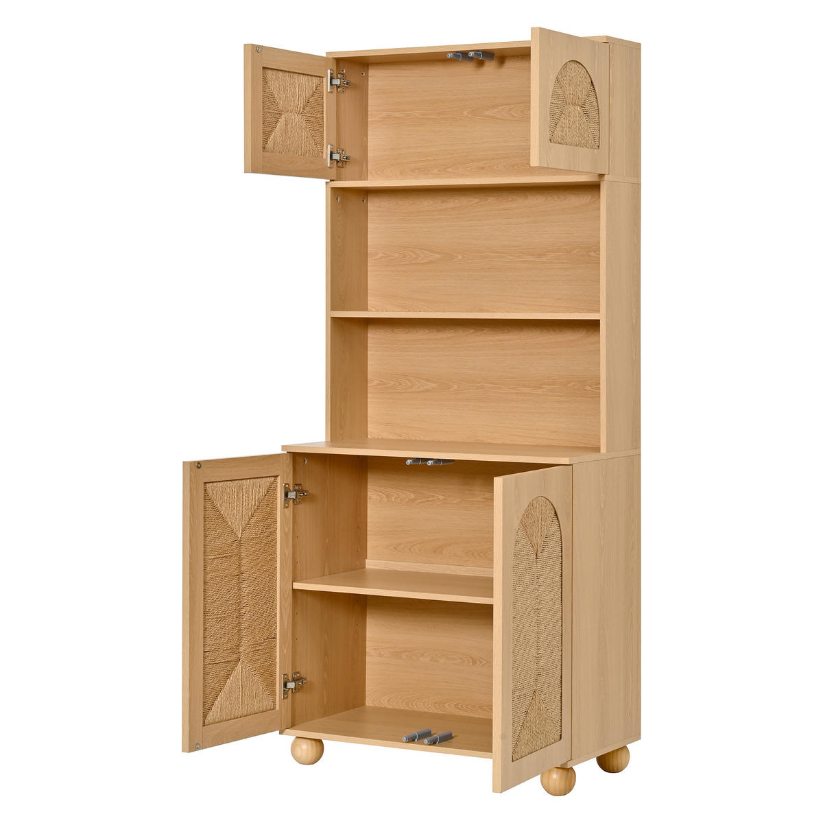 SIDEBOARD Hochschrank Seilgeflecht Türen Stauraum Holzfüße Modern - Naturfarben, Holzwerkstoff (80/180/40cm) - FLIEKS