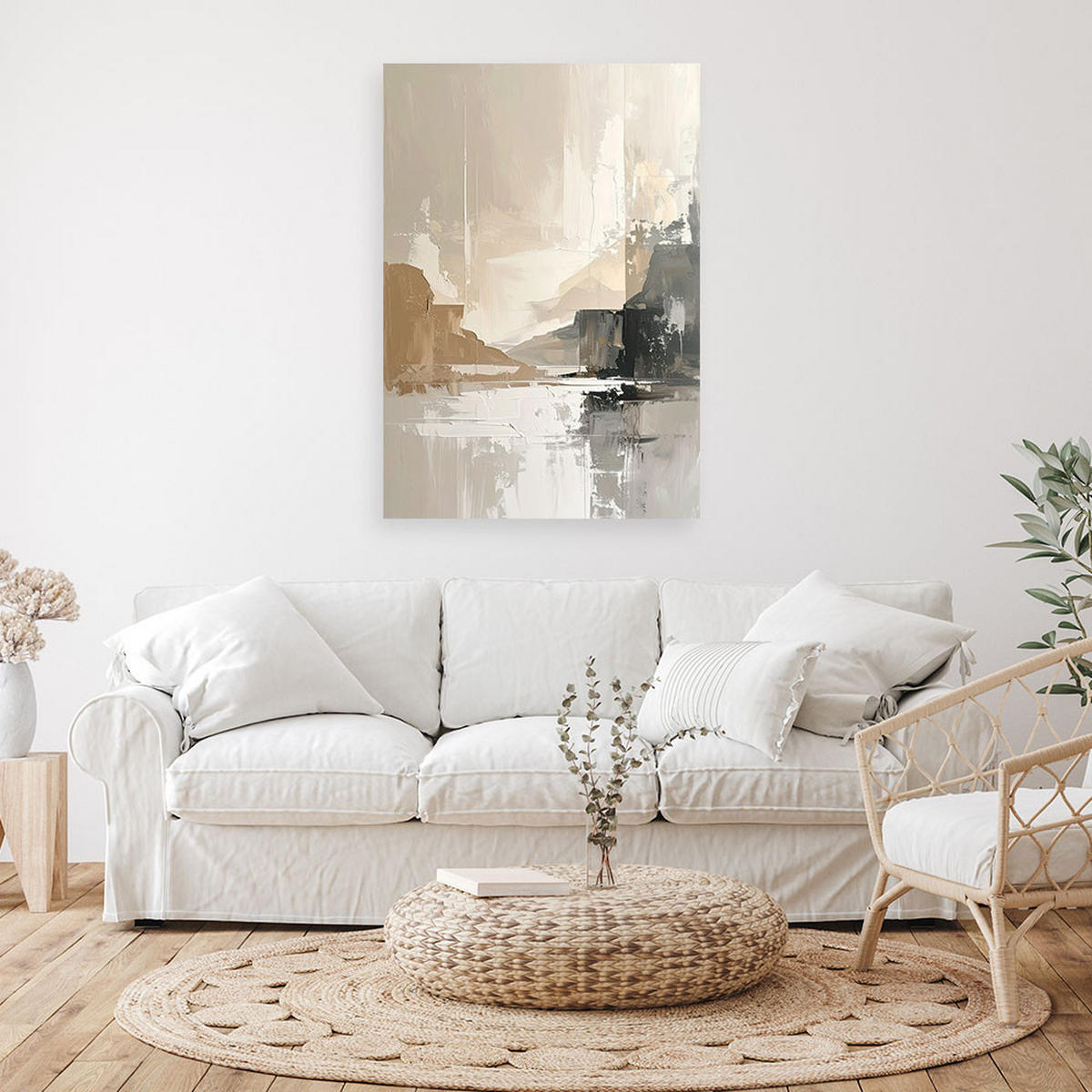 LEINWANDBILD, Minimalistische Landschaftsabstraktion in Beige und Grau - Weiß, Textil (20/30cm) - Feeby