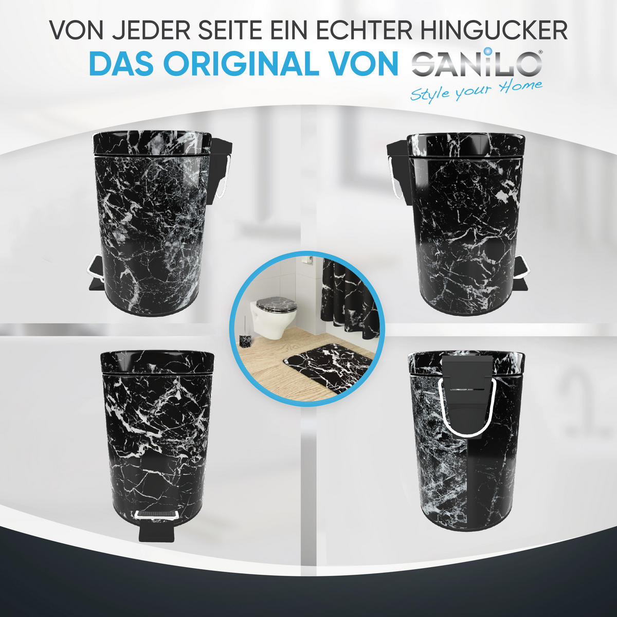 KOSMETIKEIMER Marmor Schwarz - Schwarz, Kunststoff/Metall (17/25/25cm) - Sanilo