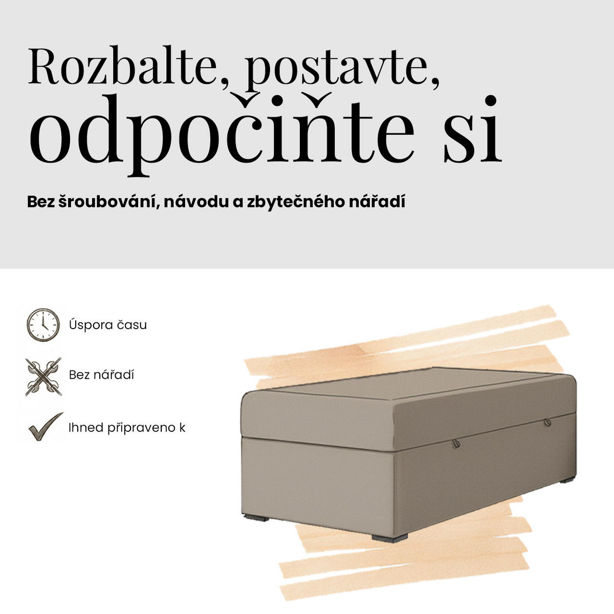 BOXBETT WOOD ZERO 90/200 - Grau Struktur - H3 - Topper T25 - Grau, Textil (90/200cm) - MKS