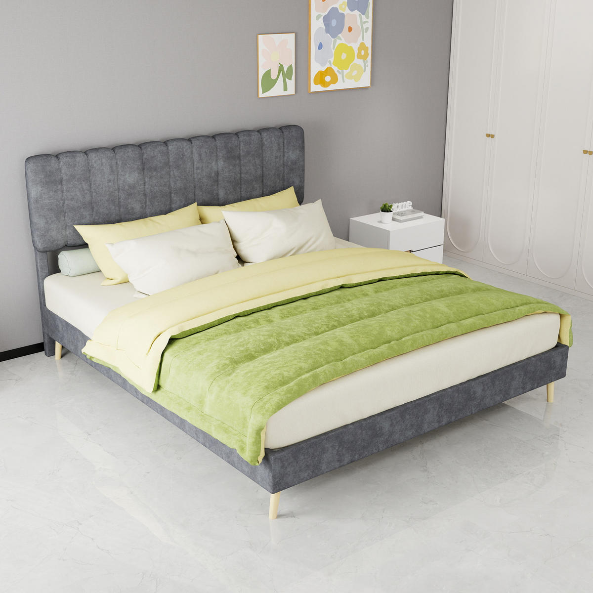 POLSTERBETT 160/200 cm DE-32951 mit hohem Kopfteil und Matratze Grau - Grau, Metall (160/200cm) - ComfortXL