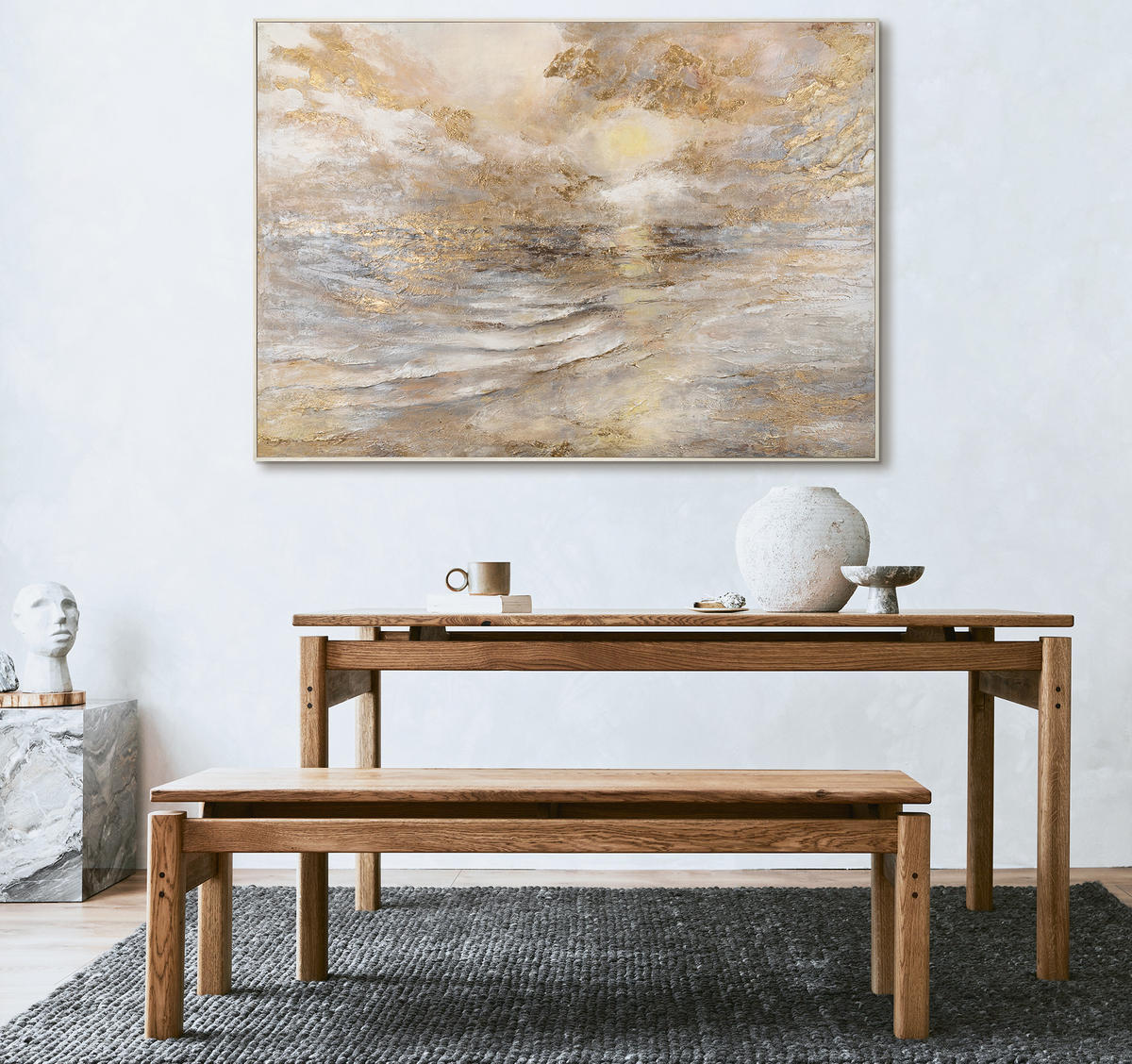 GEMÄLDE Meeresleuchten Schattenfugenrahmen Beige 140x100 cm - Beige, Holz (140/100cm) - YS-art gallery