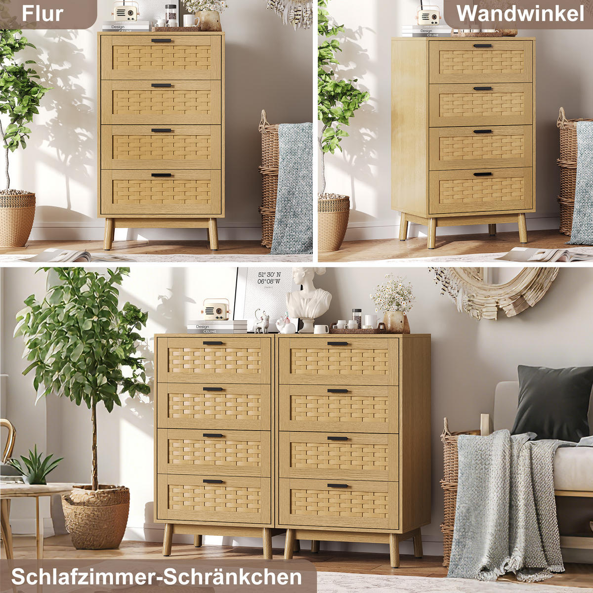 KOMMODE 4 Schubladen 55/39/95 cm Holzoptik Eiche - Eichefarben, Holz/Metall (40/80/115cm) - PARAFTA HOME