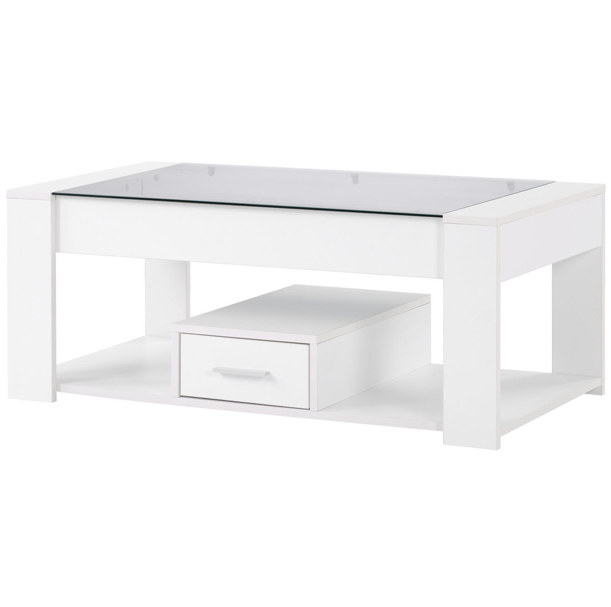 COUCHTISCH aus Spanplatte 100x50x40 cm Weiß mit Glasplatte, 2 Schubladen und Stauraum - Weiß, Holzwerkstoff (100/50/40cm) - IVMEU