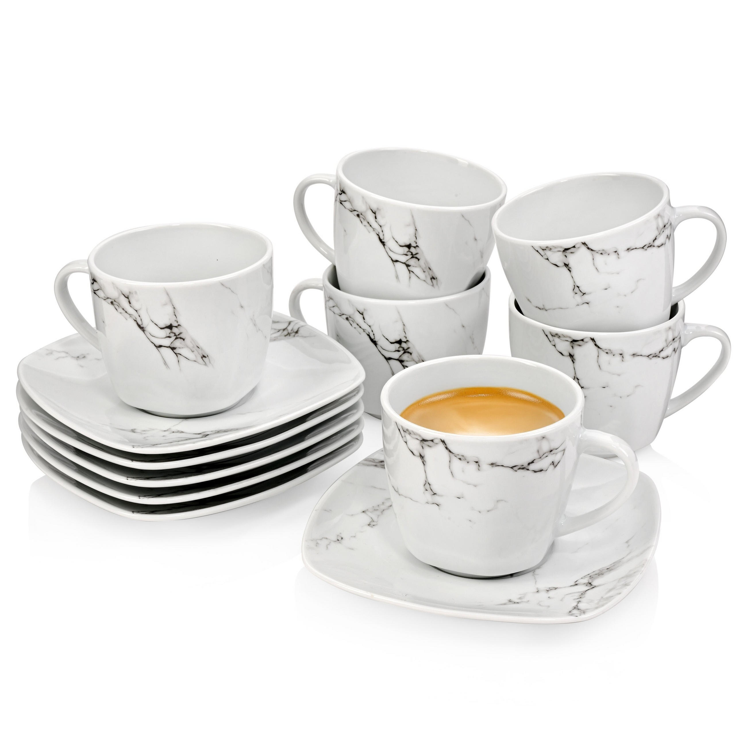KAFFEETASSEN SET BILGOLA MARMOR DESIGN - 12 teilig aus Porzellan - Weiß, Keramik (14.4/6.6/14.4cm) - Sänger