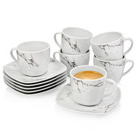KAFFEETASSEN SET BILGOLA MARMOR DESIGN - 12 teilig aus Porzellan - Weiß, Keramik (14.4/6.6/14.4cm) - Sänger