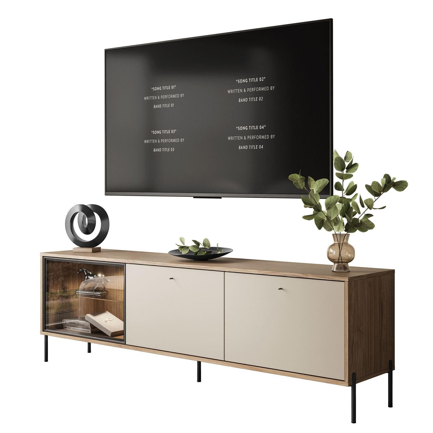 TV-SCHRANK ISA, mit LED-Beleuchtung auf hohen Beinen - Eichefarben, Holzwerkstoff (185/58/40cm) - Lookway