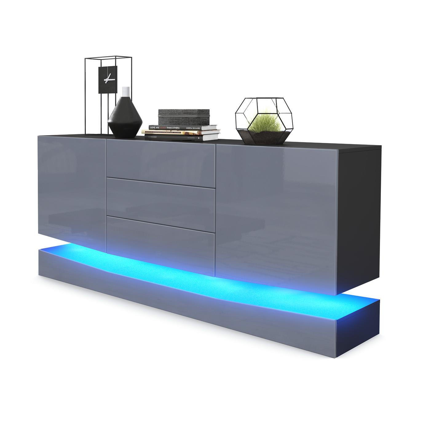 SIDEBOARD City Fronten in Grau Hochglanz - Grau, Holzwerkstoff (178/82/39cm) - Vladon