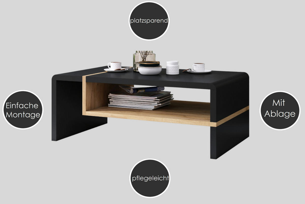 COUCHTISCH rechteckig Beige - Schwarz matt 100/60/40 cm - Beige/Schwarz, Holzwerkstoff (60/100/40cm) - designimpex